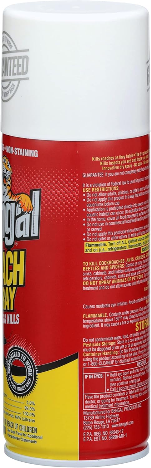 Bengal Roach Spray, Odorless Stain-Free Dry Spray, 9 Oz. Aerosol Can