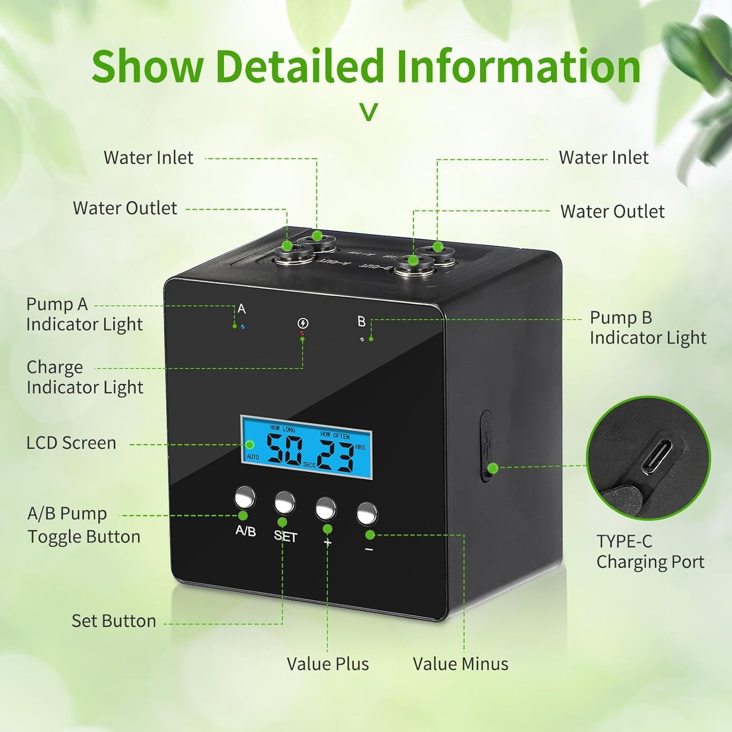 Plant Watering Devices - Dual Pump Automatic System for 20 Pots, 30-Day Smart Timer with USB-C Charging – Ideal for Indoor Gardens & Balconies