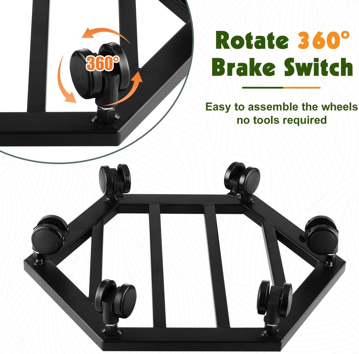 2 Packs 13 inches Large Metal Plant Caddy with Wheels Rolling Plant Stands Heavy-duty Wrought Iron Plant Roller Movers Indoor Outdoor Wheeled Plant Dolly with Casters Tray Coaster, Hexagon black