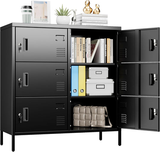 S‌UPEER 6 Doors Metal Storage Locker with Card Slot,Metal Locker for Employees with Keys and Ventilation Holes,Suitable for Office, Home, Bank, School,Gym,Requires Installation,Black
