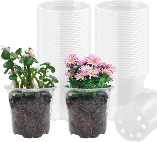 4" Clear Seeding Pots 50-Pack Round for Seeds Starting, Seeds Germination Transparent Nursery Pots with Drainage Holes (4Inch,Clear,50Pcs)