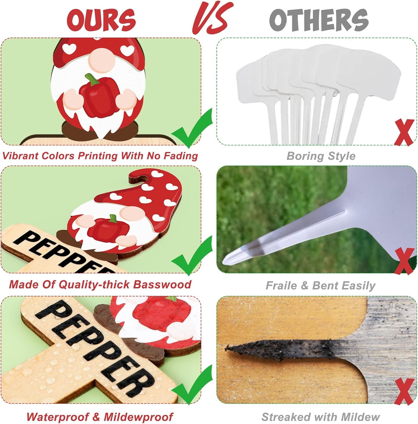 Huray Rayho Gnome Wooden Plant Markers for Vegetable Flowers Garden Potted Plants Tags 15-Pack Funny Wood Plant Labels Garden Stakes Patio Decorations Funny Gifts for Plant Lady Woman Novelty Gift