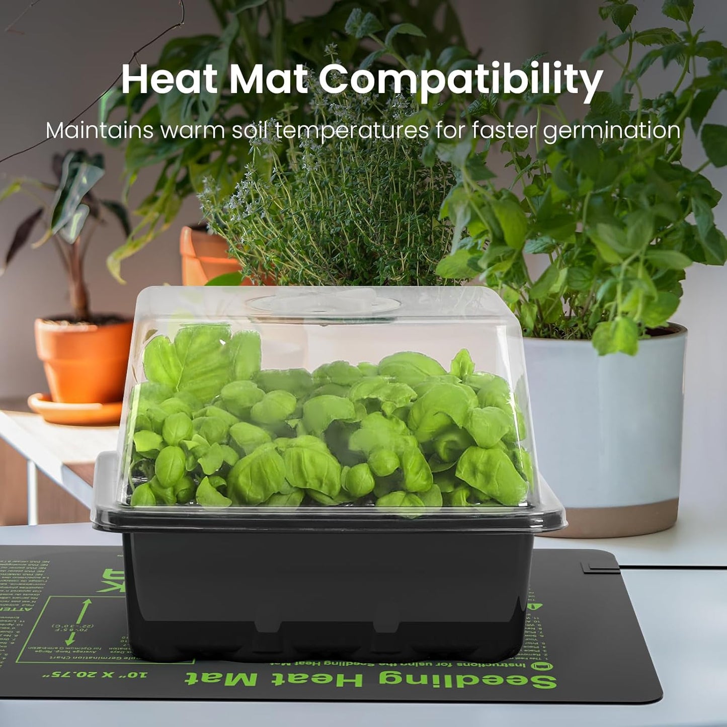 MIXC Seed Starter Kit with Grow Light, Elevated Seedling Tray Kit with Adjustable Humidity Dome and Clear Cell Tray, 12 Full Spectrum Led Beads for Seed Starting Greenhouse, 4 Pack, Black