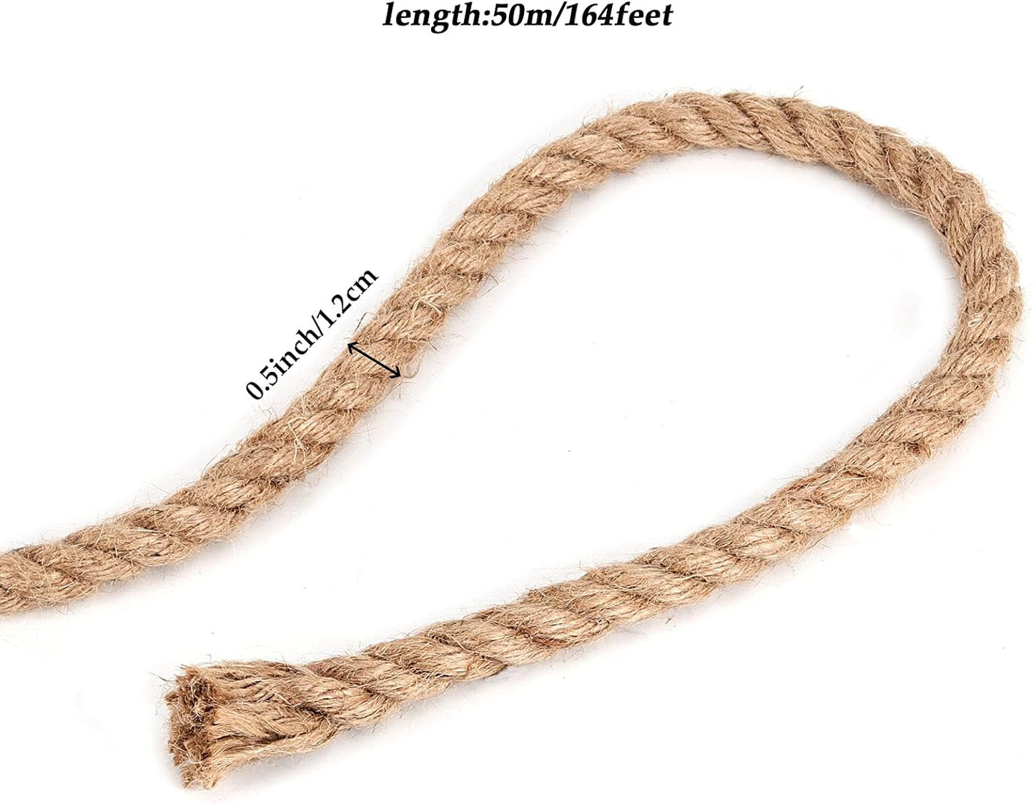 JOIKIT 1/2 Inch 164 Feet Natural Jute Rope, 12mm Thick Twisted Hemp, Jute Twine Manila for Crafts, Gardening, Bundling, Home Decoration