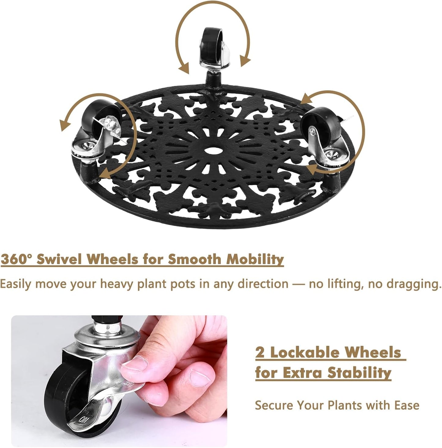 1 Pack Plant Caddy with Wheels 14 Inch Rolling Plant Stand for Large Plants Heavy Duty Plant Rollers Metal Plant Dolly Rustproof Planter Stand Wrought Iron Plant Stands Flower Cart Indoor Outdoor