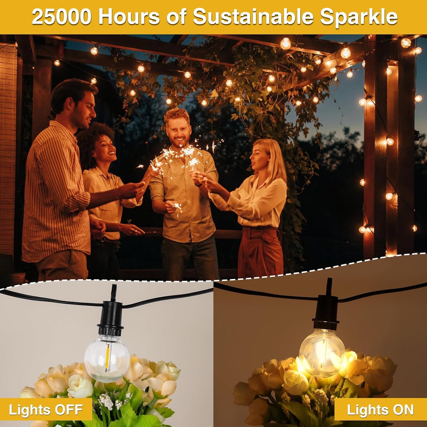ZJOJO Solar Outdoor String Lights Waterproof, 50FT G40 Globe Patio Lights String Lights Solar Powered with 25 Edison Bulbs 2700K Shatterproof Hanging Lights for Porch Backyard Pergola Bistro