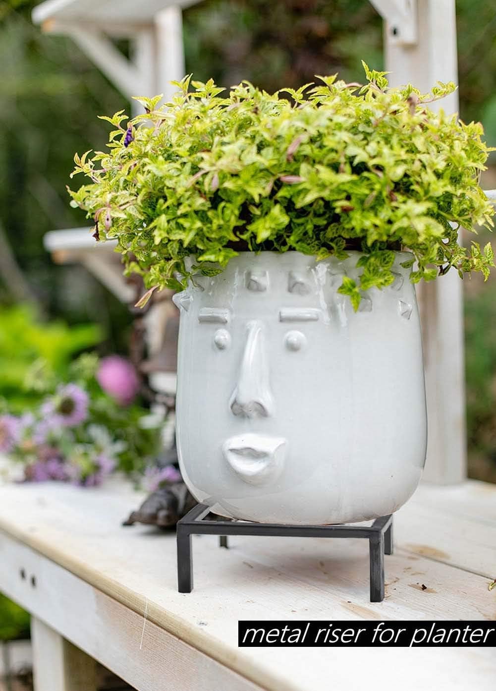 8" Metal Heavy Duty Potted Plant Stand Flower Pot Holder with Saucer Indoor Outdoor Rustproof Iron Garden Container Square Supports Rack for Planter ,2 Pack(iron color )