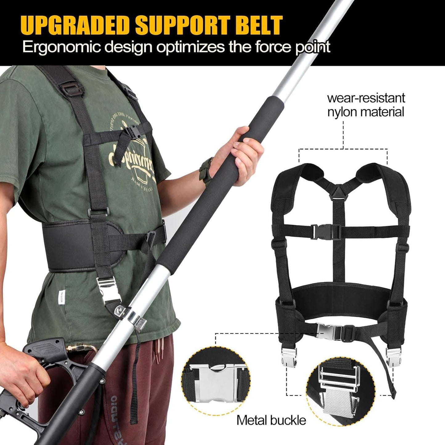 24 FT Telescoping Pressure Washer Wand with Power Washer Extension Wand, Gutter Cleaner Attachment, 4 Adapters, 7 Spray Nozzles & Support Belt Pressure Washer Extension Pole for Wall Roof Gutter