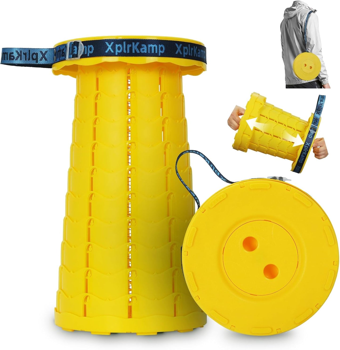 Retractable Folding Stool - Heavy Duty 400 lb Collapsible Portable Stool for Camping, Hiking, Fishing, Indoor/Outdoor with Non-Slip Base and Lightweight Design (Yellow，1-Pack)