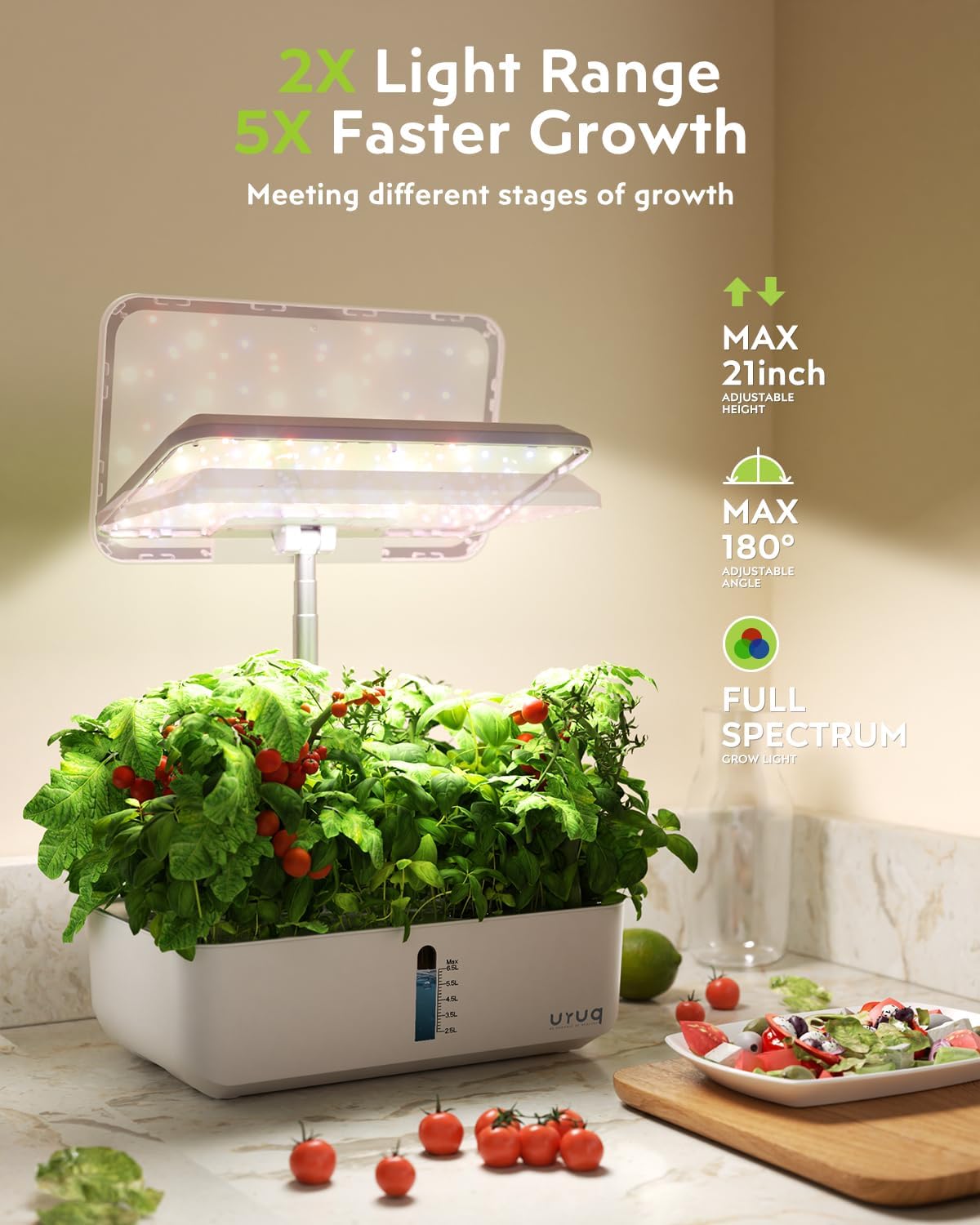 Hydroponics Growing System Indoor Garden: URUQ 12 Pods Indoor Gardening System with LED Grow Light Height Adjustable Plants Germination Kit Quiet Smart Pump - Hydroponic Planter Fresh Harvest White