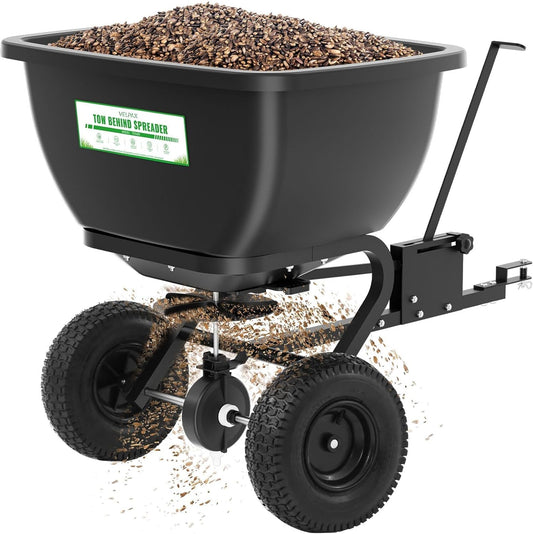 200LB Tow Behind Broadcast Spreader, Fertilizer Spreader Holds up to 550 lbs with 13" Pneumatic Tires and Adjustable Flow Control Lever,for Fertilizer, Grass Seed, Salt, Ice Melt, Lawn