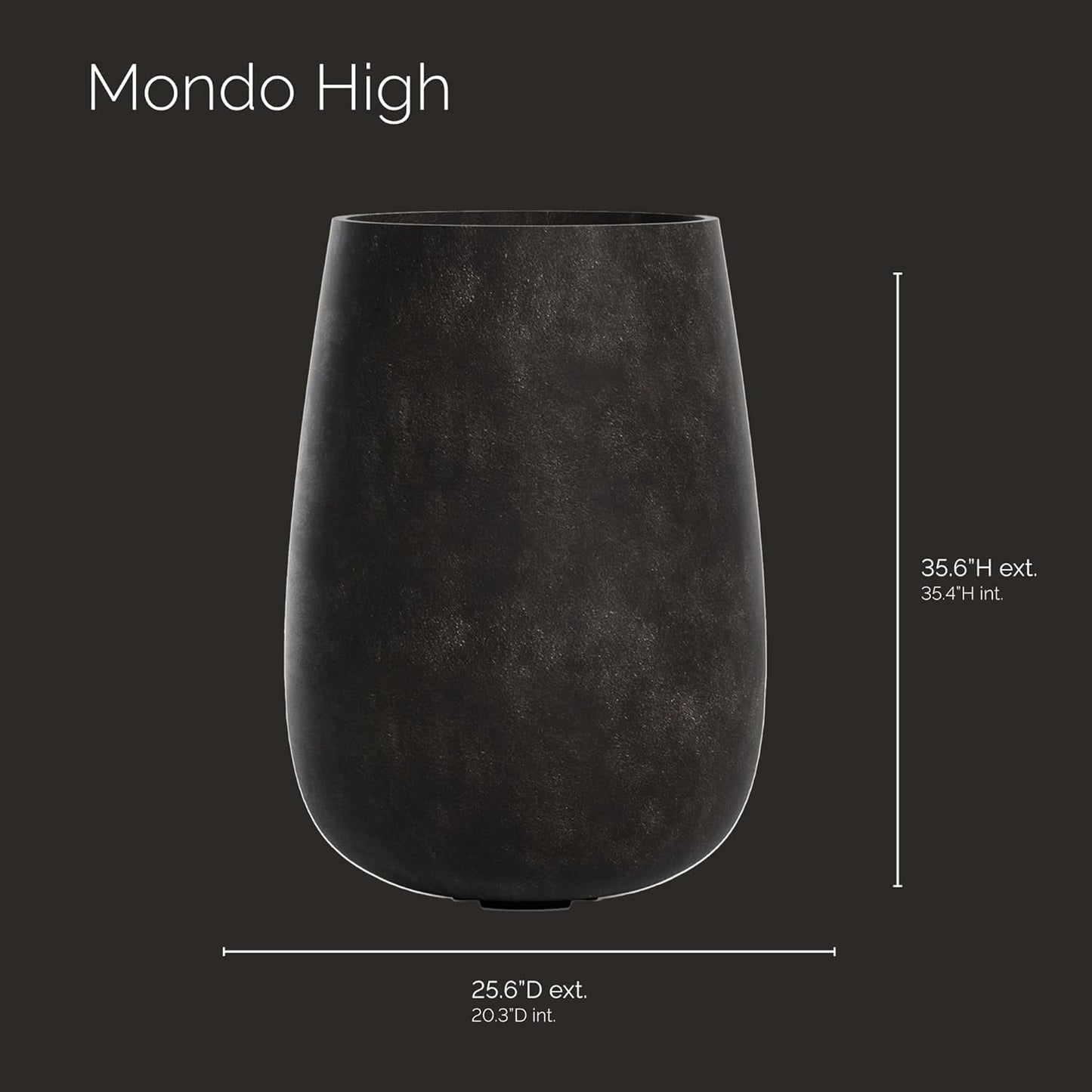 Mondo High Tall Planter – Brown Stone Finish – Fiberglass Indoor/Outdoor and Weather-Resistant Round Planter (25.6" D x 35.6" H Exterior, 20.3" D x 35.4" H Interior)