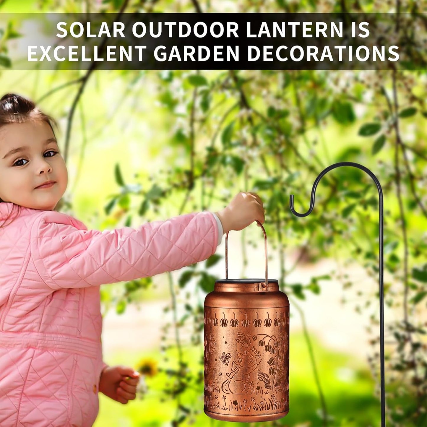 Solar Lanterns Outdoor Waterproof Hummingbird Garden Decor Christmas Gifts for Women Mom Grandma Hanging Lights Metal Decoration Outside for Yard, Patio,Backyard,Porch(Cat and Butterfly)