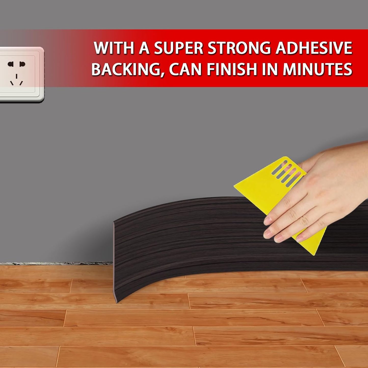 FONUNO Vinyl Wall Base Baseboard Molding Trim 4" Flexible Self Adhesive Rubber Wall Base Moulding Trim Peel and Stick Design, 4 Inch x 40 Feet, Black Walnut Wood Grain