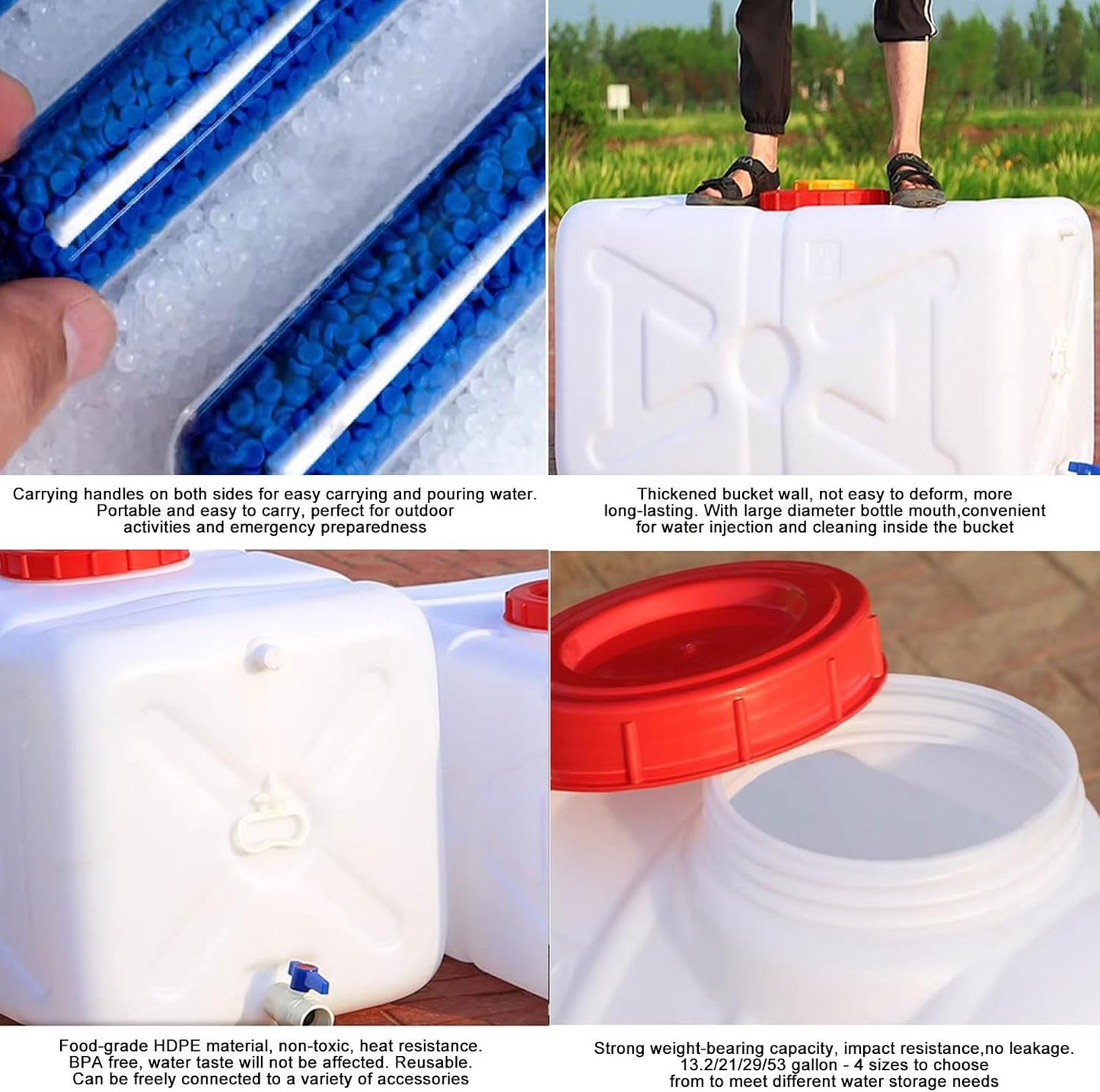 Large Water Storage Tank BPA Free Water Jug Container with Spigot, Portable Food Grade Plastic with Wide Opening for Outdoor Camping Hiking RV Emergency(Size:35L/9Gallon,Color:White)