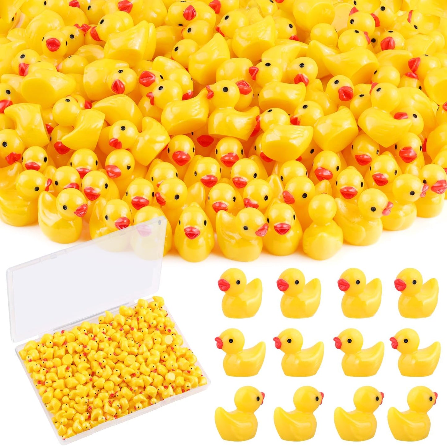 150PCS Mini Resin Animals Cute Yellow Tiny Ducks,Miniature Duck Figures to Hide,Little Animal Toys Small Figurines Bulk for Topper Desk Garden Dollhouse Landscape Aquarium Ornaments DIY Crafts & Decor