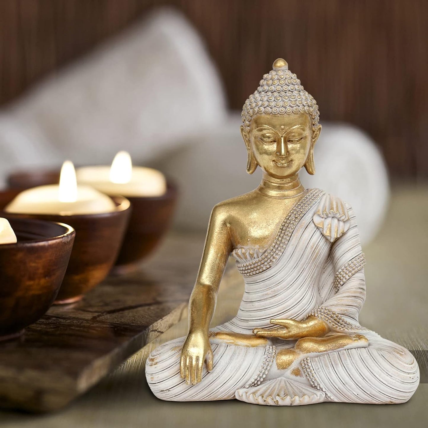 Gold Buddha Statue 10.2'' - Large Indoor Buddha for Home Decor, Zen, Living Room & Meditation