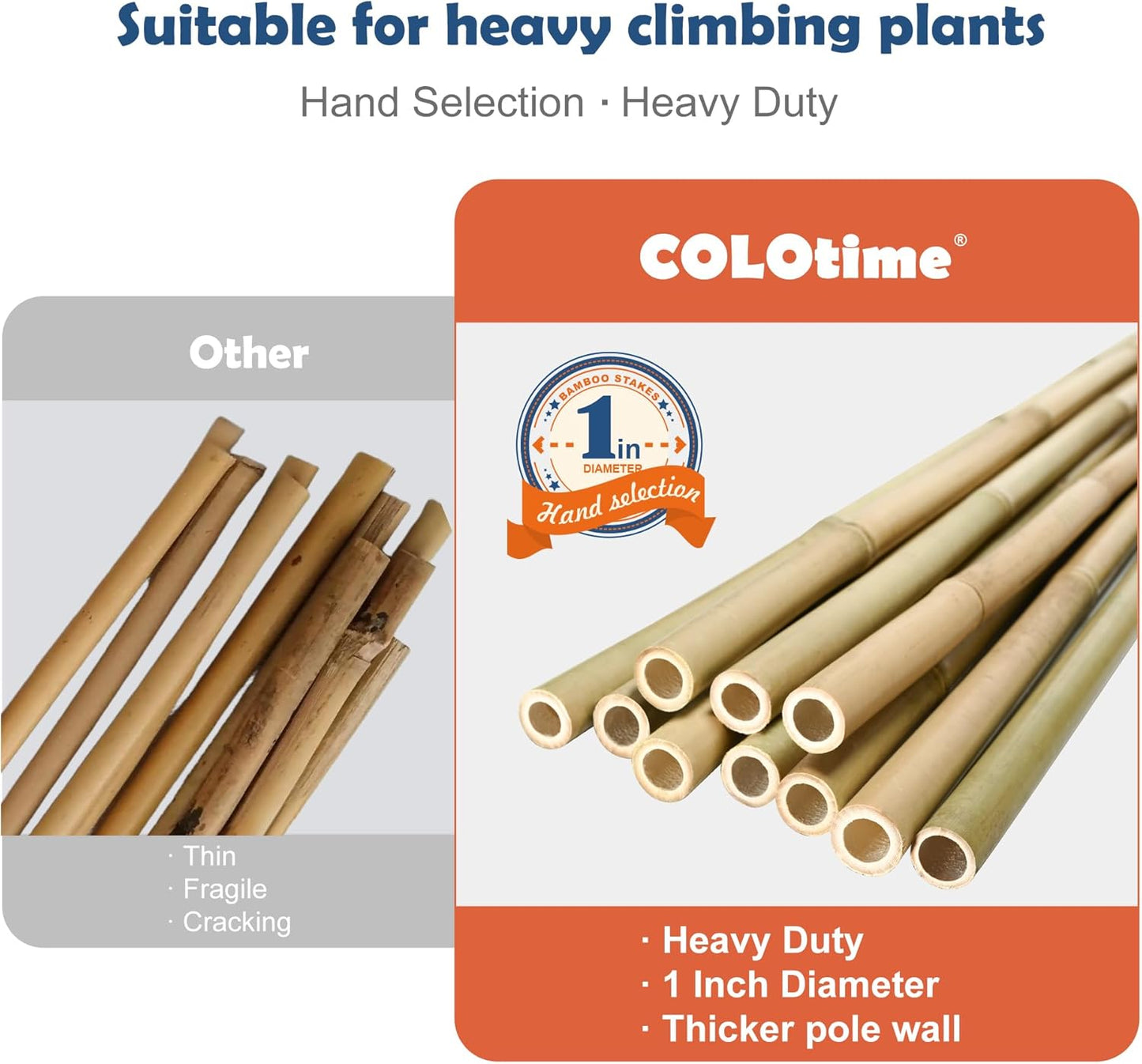 8FT Bamboo Stakes Plant Stakes 1 Inch Thick Diameter Garden Stakes Heavy Duty for Plant Support Outdoor Climbing Plants Support Gardening Stakes 10 Pack