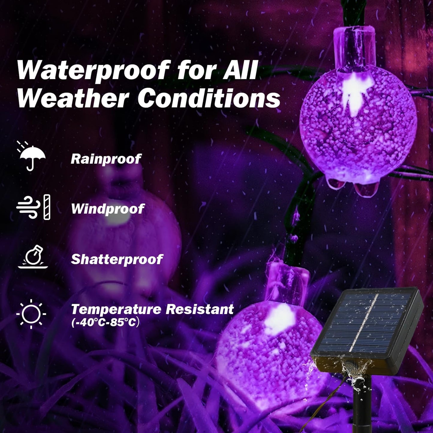 Solar Lights Outdoor Waterproof, 2 Pack Total 200LED 110FT Solar String Lights for Outside with 8 Modes, Outdoor String Lights Crystal Globe Patio Lights for Garden Yard Party Decor(Purple)