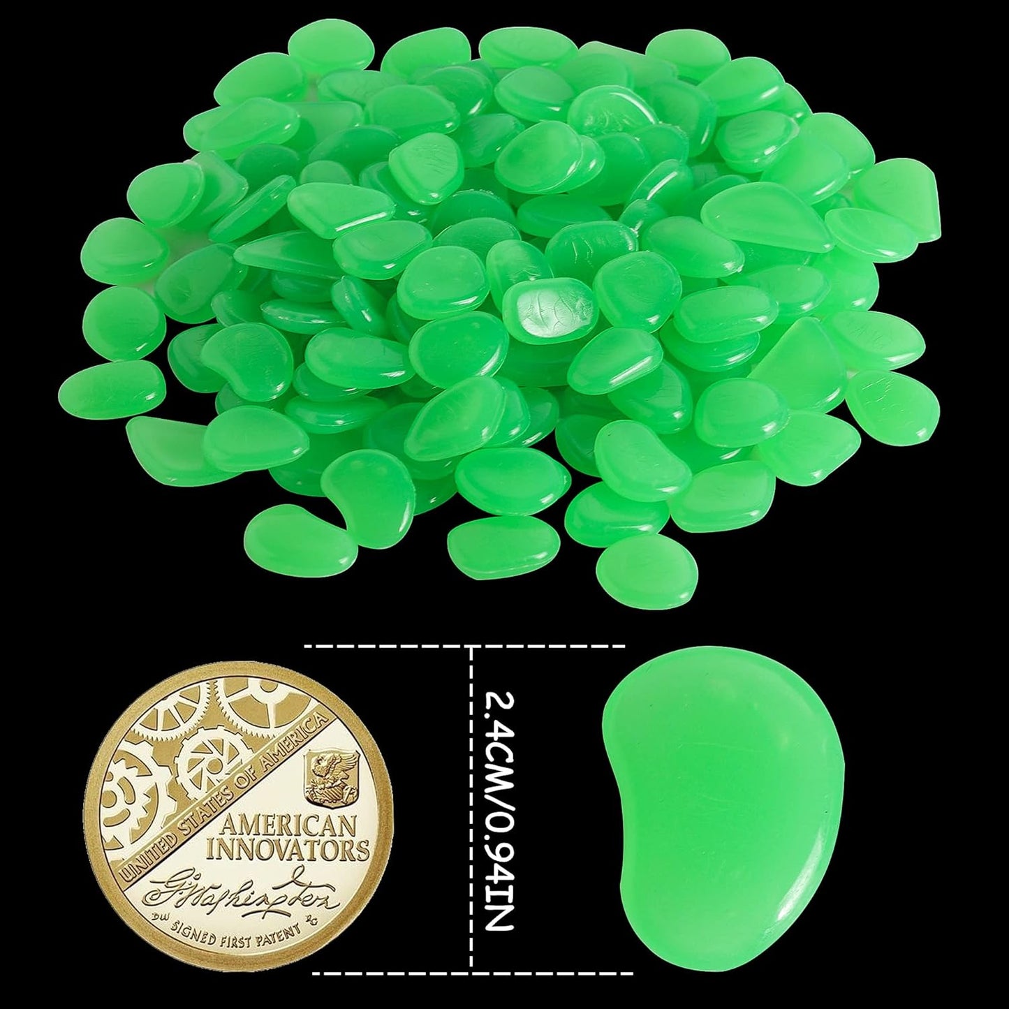 OSOPOLA 150 PCS Luminous Stones - Green Glow Rocks Decorations DIY Decorative Pebbles for Aquarium Fish Tank Sidewalk Garden Path Patio Terrace Lawn Yard Jade Ornaments Vert Cobbles Decor FD05GR150