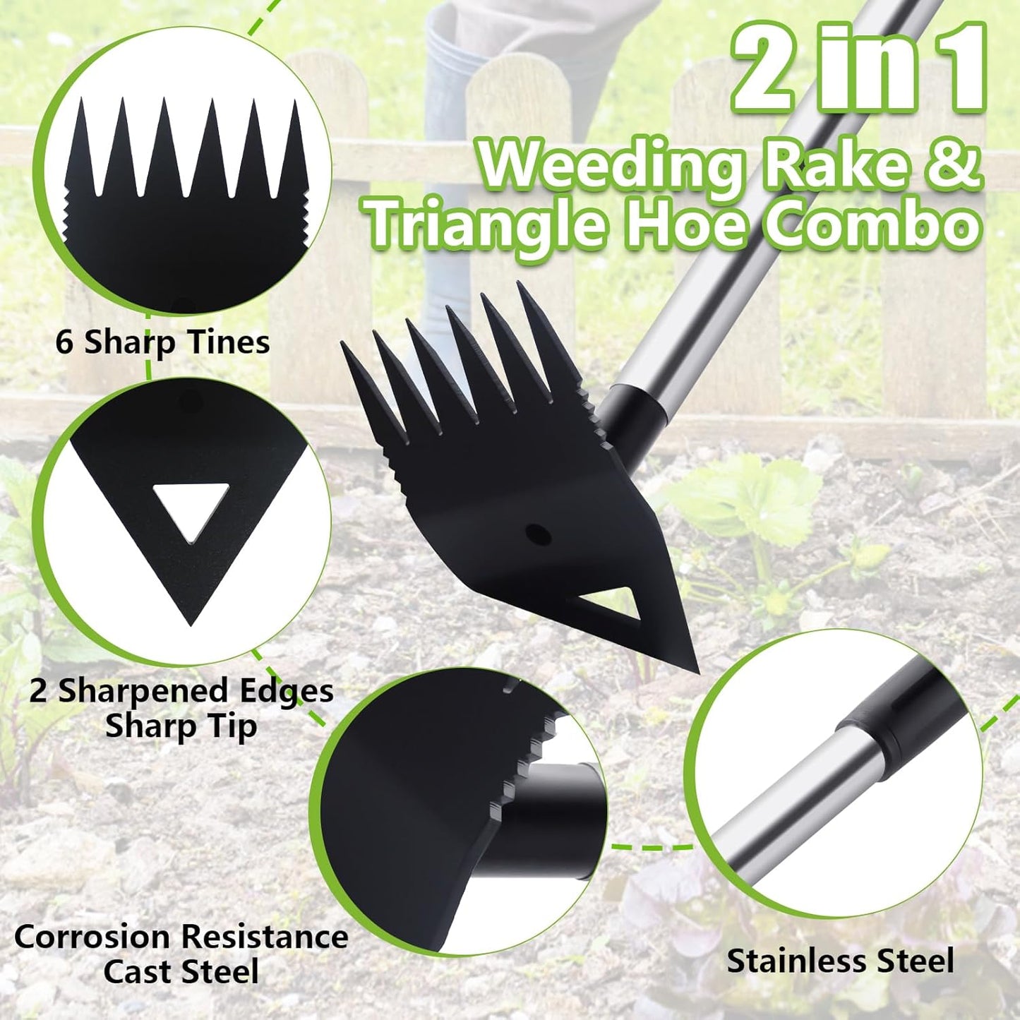 Weed Puller Tool with Long Handle, Hoe Garden Tool Weeding Rake Combo for Uprooting, Garden Hoe, Weed Remover Manual Weeder for Yard Flower Bed