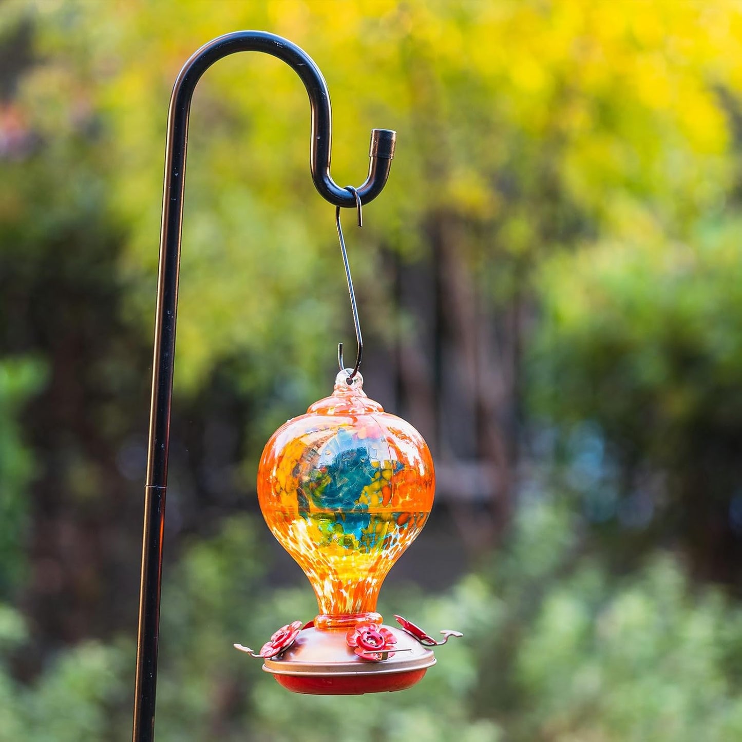 Hummingbird Feeders for Outdoors Hanging, 32OZ Hand Blown Glass Hummingbird Feeder for Outside, 4 Perch Ant Moat Leakproof, Garden Decor, Backyard Bird Gifts for Mom (Orange)