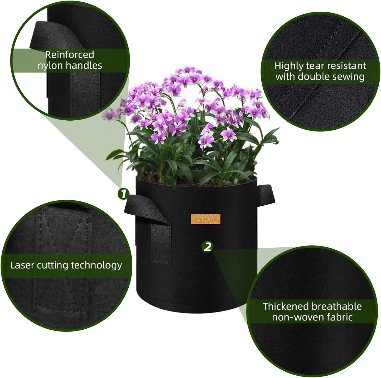12-Pack 15 Gallon Plant Grow Bags, Thickened Nonwoven Flower Pots with Handles, Vegetable Planter Bags Containers, Cloth Planters for Garden Vegetable/Flower/Plant/Fruits Outdoor (Black)