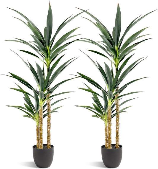 Artificial Tree 4.7Ft Faux Agave Plant with 3 Heads in Plastic Pot Fake Tree for Home Decor Indoor or Outdoor Office Decoration Housewarming Gift (4.7 Feet-2 Pack)