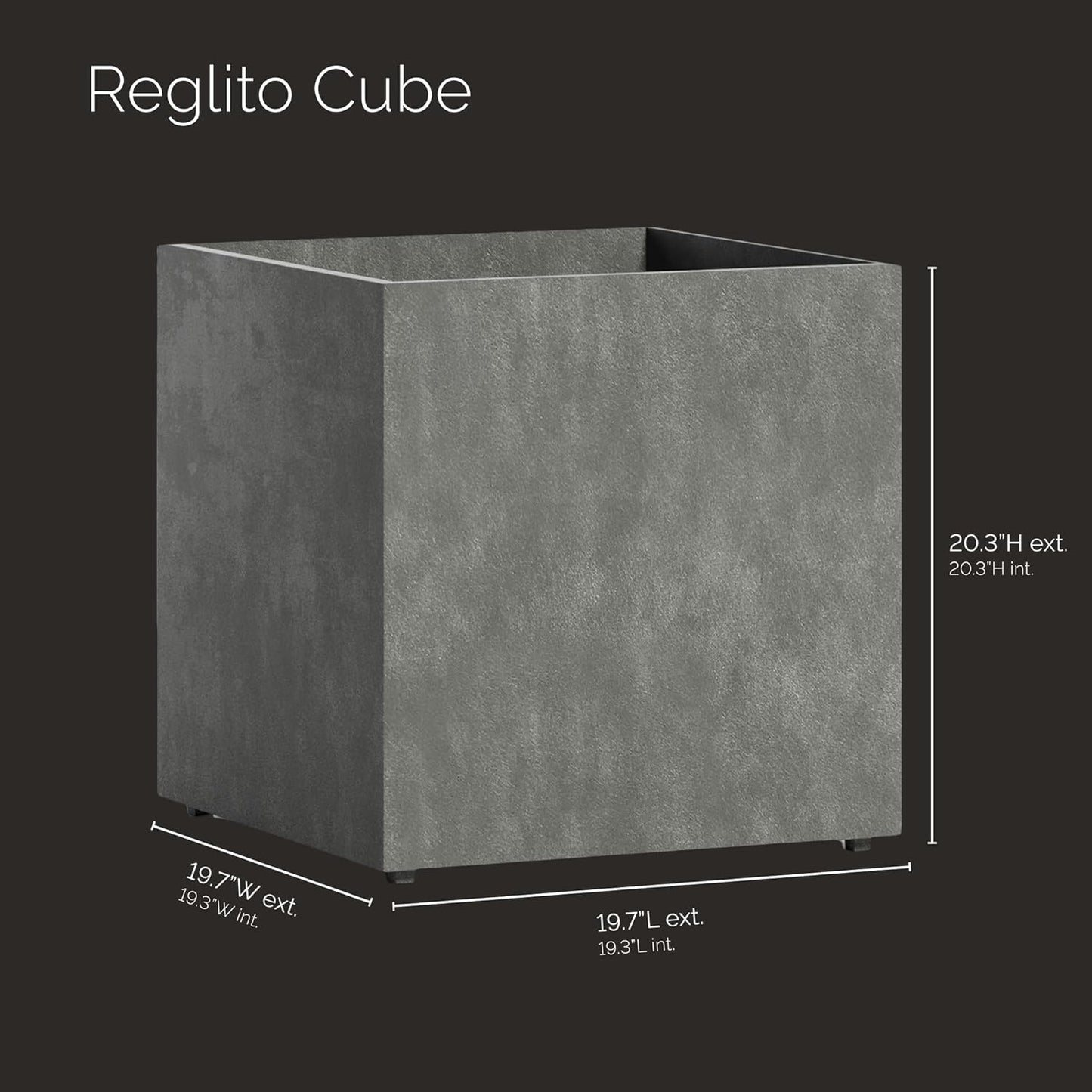 Reglito Cube Planter – Fiberglass Indoor/Outdoor and Weather-Resistant Large Planter (Grey Stone, 19.7" L x 19.7" W x 20.3" H)
