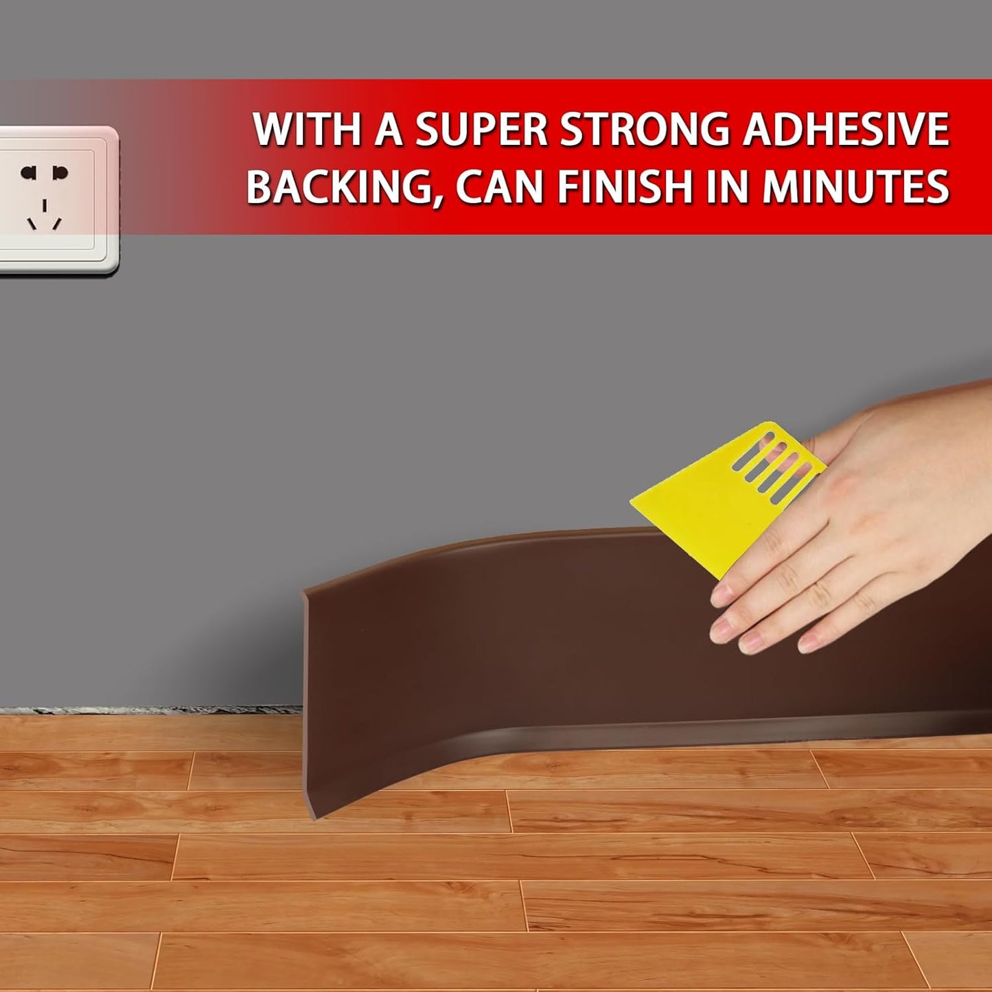 Vinyl Wall Base Baseboard Molding Trim 6" Flexible Self Adhesive Rubber Wall Base Moulding Trim Peel and Stick Design, 6 Inch x 20 Feet, Brown