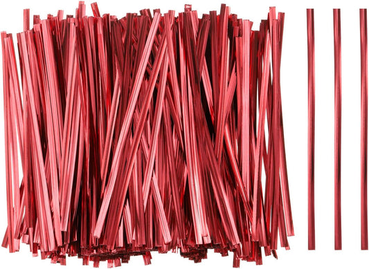 HARFINGTON 800pcs Bag Twist Ties 4.7" Reusable Plastic Metallic Twist Ties Wire Cable Ties for Party Bread Candy Cake, Red