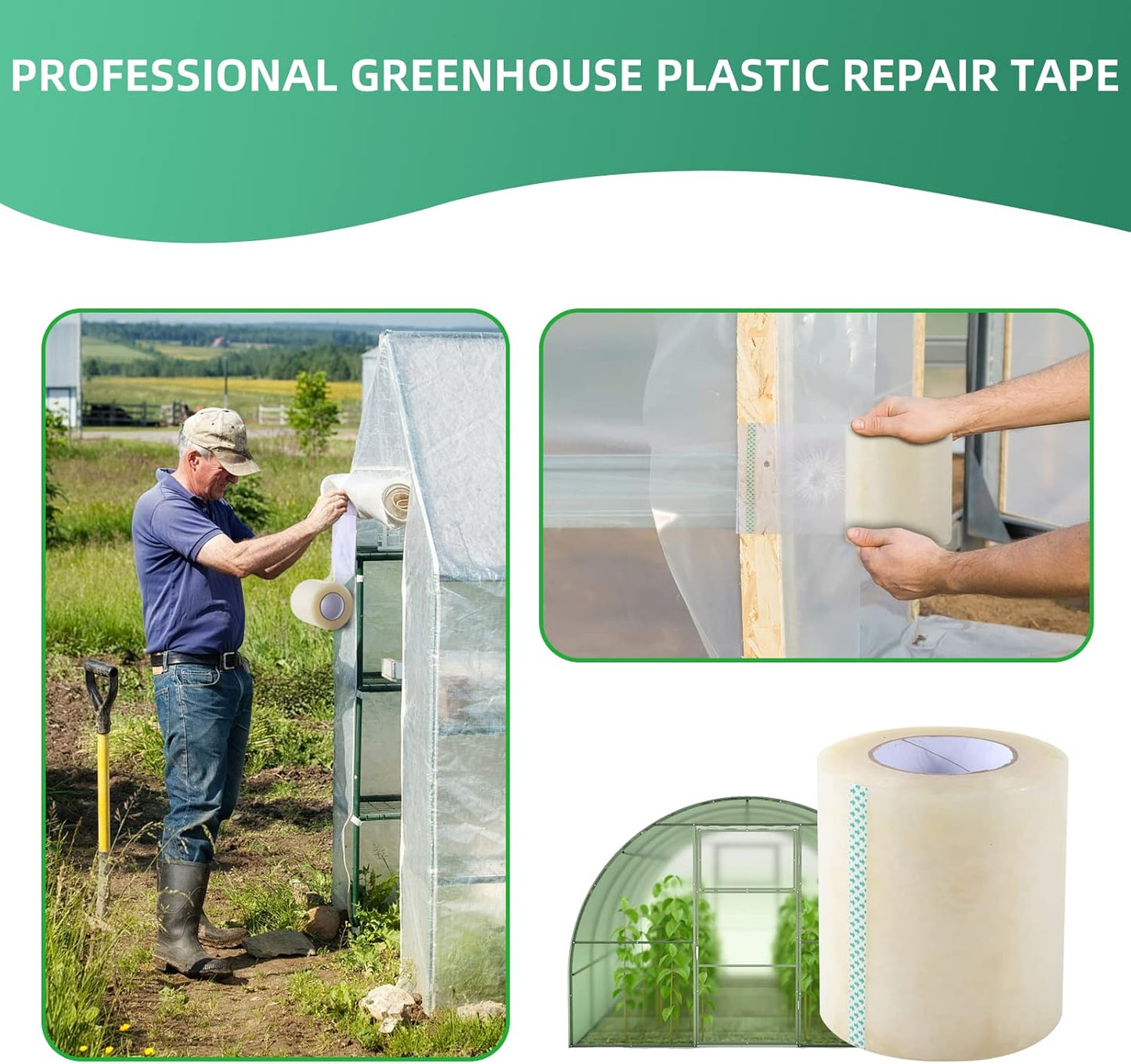 Greenhouse Repair Tape, 6.3 mil Thickness Greenhouse Plastic Tape, Clear UV Resistant Greenhouse Sheeting Coverings Film Tape(3inX213ft)