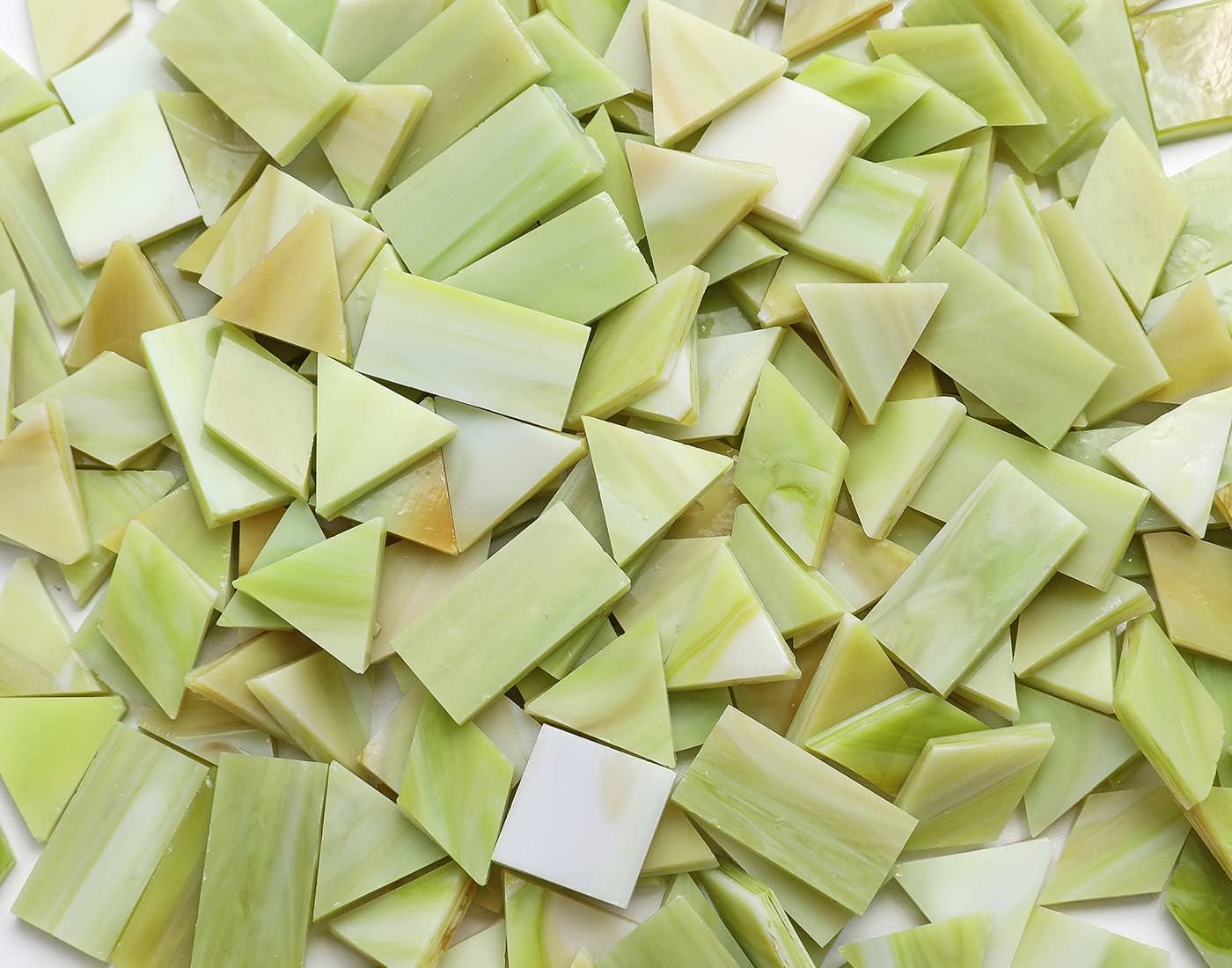 Lanyani Glass Mosaic Tiles for Art Crafts, 4 Shapes Mixed Tiffany Stained Glass Pieces, 200 Pieces, Square/Rectangle/Diamond/Triangle,New Leaf Green