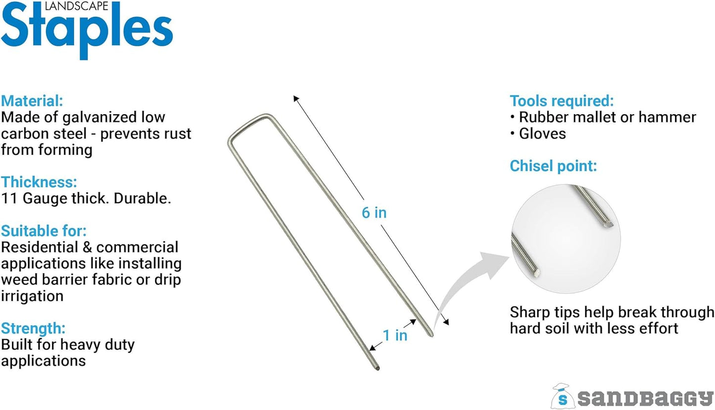Sandbaggy 6 Inch Long Galvanized Landscape Staples ~ SOD Staples Garden Stakes Square Pins (1000 Staples)