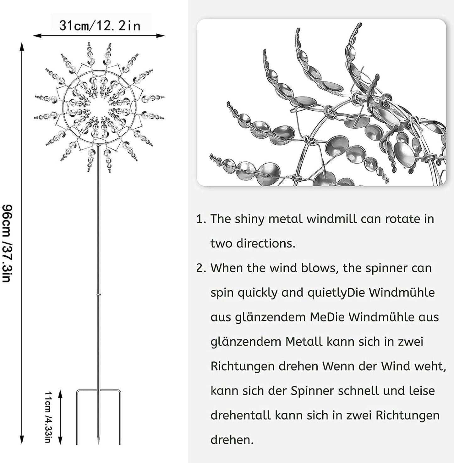 Wind Spinners for Yard and Garden，Windmills,Garden Decor for Outside,Metal Yard Art (1 PCS -Silver)