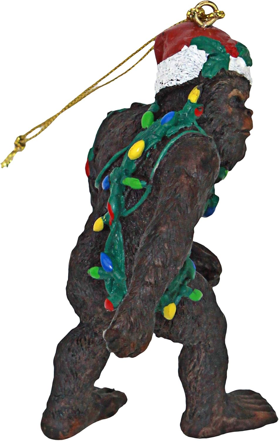 Designtoscano yeti with santa hat funny christmas tree ornament, set of 3, brown bigfoot the holiday yetti