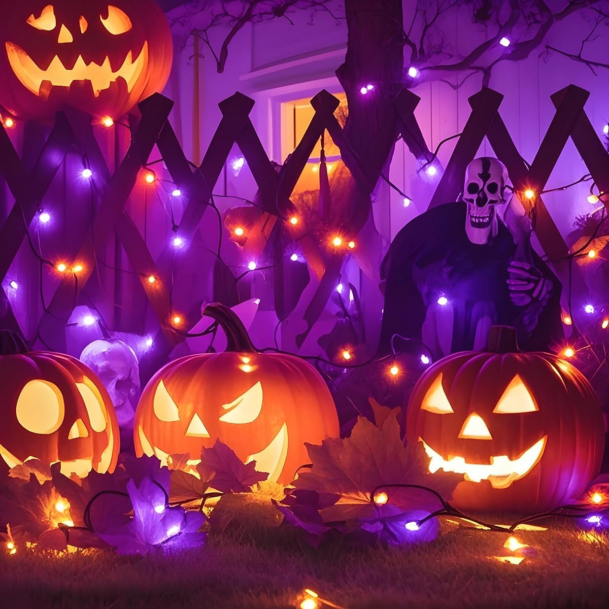 66FT Solar Outdoor Halloween String Lights 200 LED Waterproof Orange and Purple String Lights with Remote for Halloween Tree Garden Backyard Patio Porch