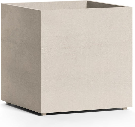 Reglito Cube Planter – Fiberglass Indoor/Outdoor and Weather-Resistant Large Planter (Sand Stone, 27.6" L x 27.6" W x 28.1" H)