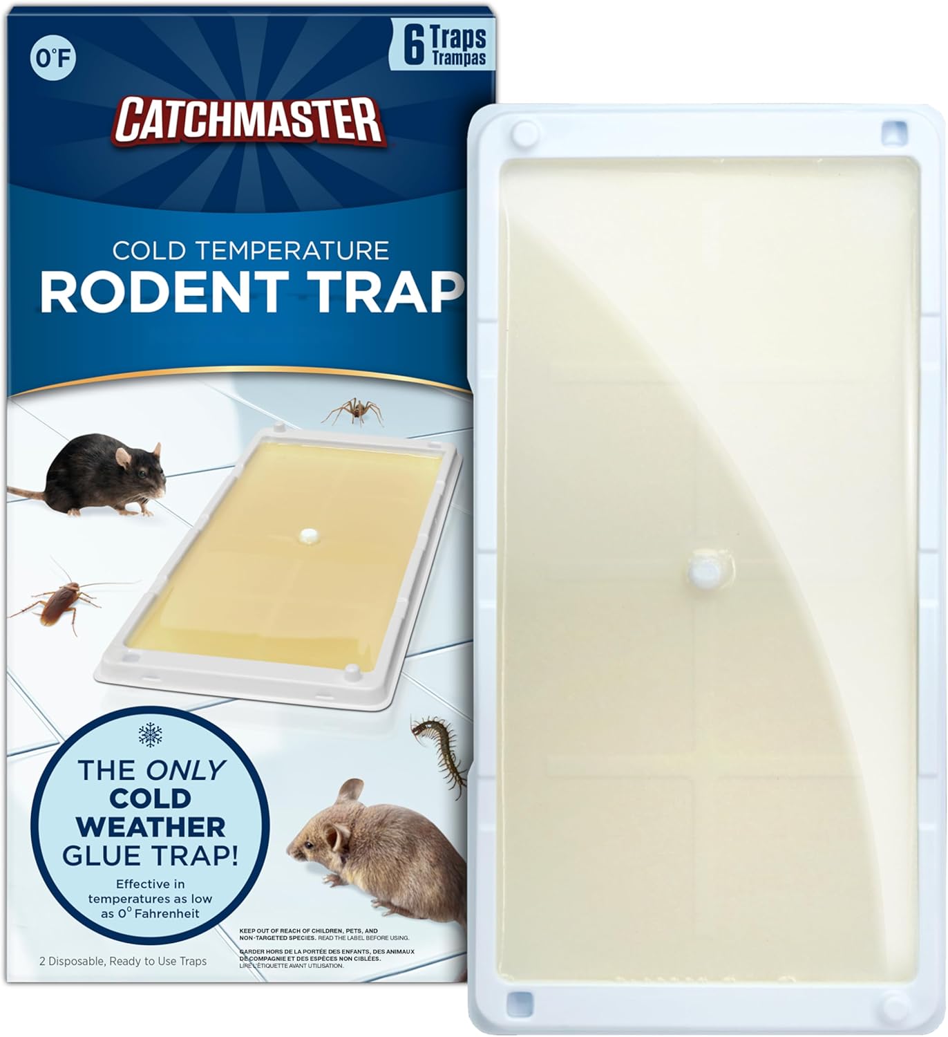 Catchmaster Freeze Resistant Glue Traps 6PK Mouse Traps Indoor for Home, Pest Control Tray for Rodents, Bugs & Crickets, Cold Weather Glue Board for House, Shed & Garage