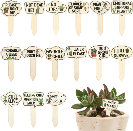 15 Pcs Funny Wooden Plant Markers, Interesting Garden Plant Labels Tab Cute Plants Signs Stakes for Indoor Outdoor Garden Potted Plants Patio Supplies