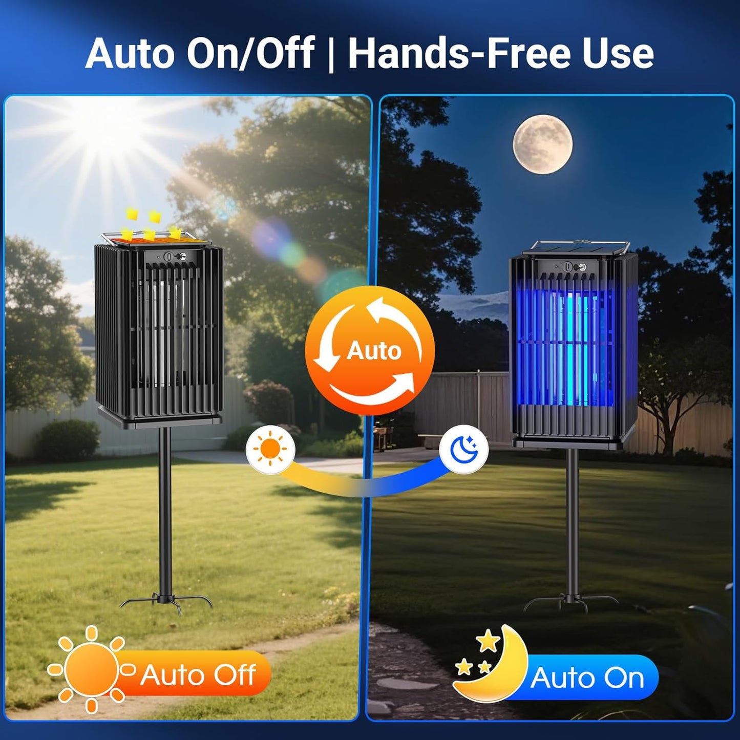 Solar Bug Zapper Outdoor Waterproof, Solar Mosquito Zapper Outdoor with Ground Bracket, Cordless Fly Zapper with Illuminated Light, 5000mAh Rechargeable Mosquito Killer