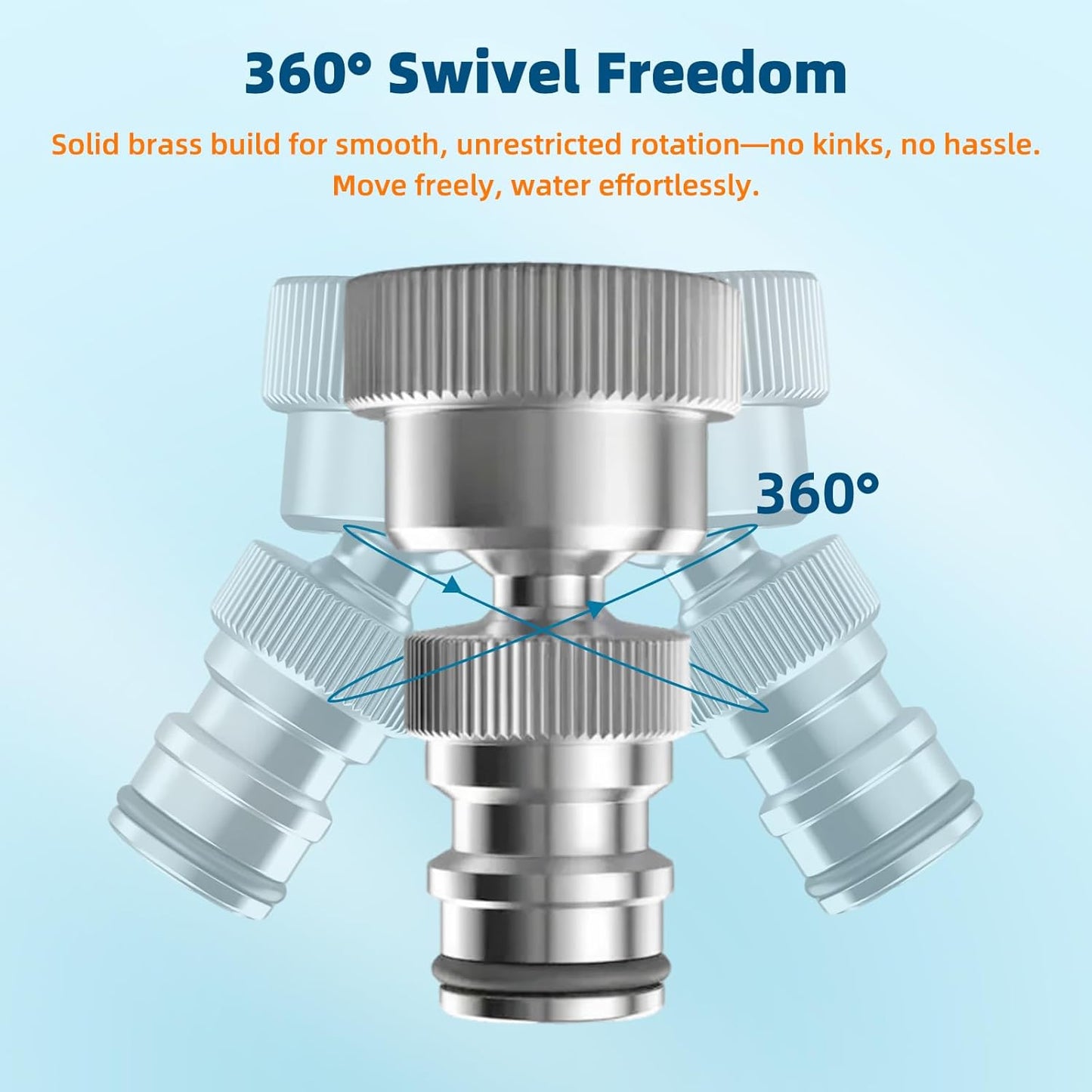 Hibbent Swivel Garden Hose Quick Connector, 360° Rotatable Faucet Hose Quick Connect Fitting, Solid Brass 3/4 Inch GHT Thread, Female and Male Adapter