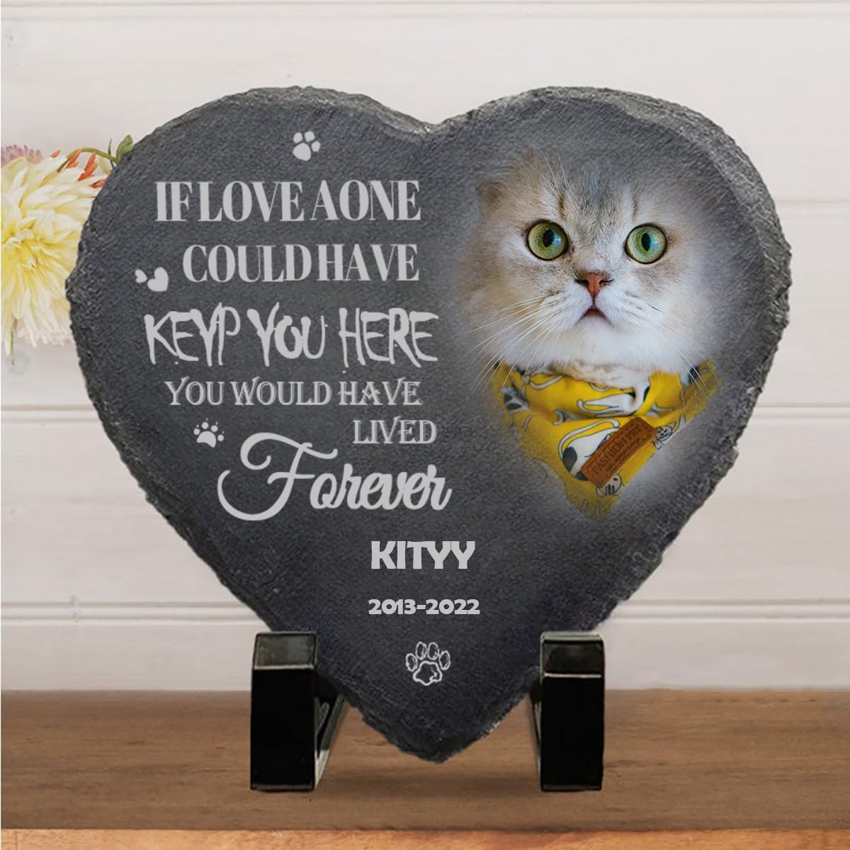 Personalized Photo Garden Stones Customized with 10 Templates Name Date, Custom Heart Shaped Memorial Stones Cemetery Stones 8x8 for Loss of Lover,Memorial Gifts and Special Day Gifts