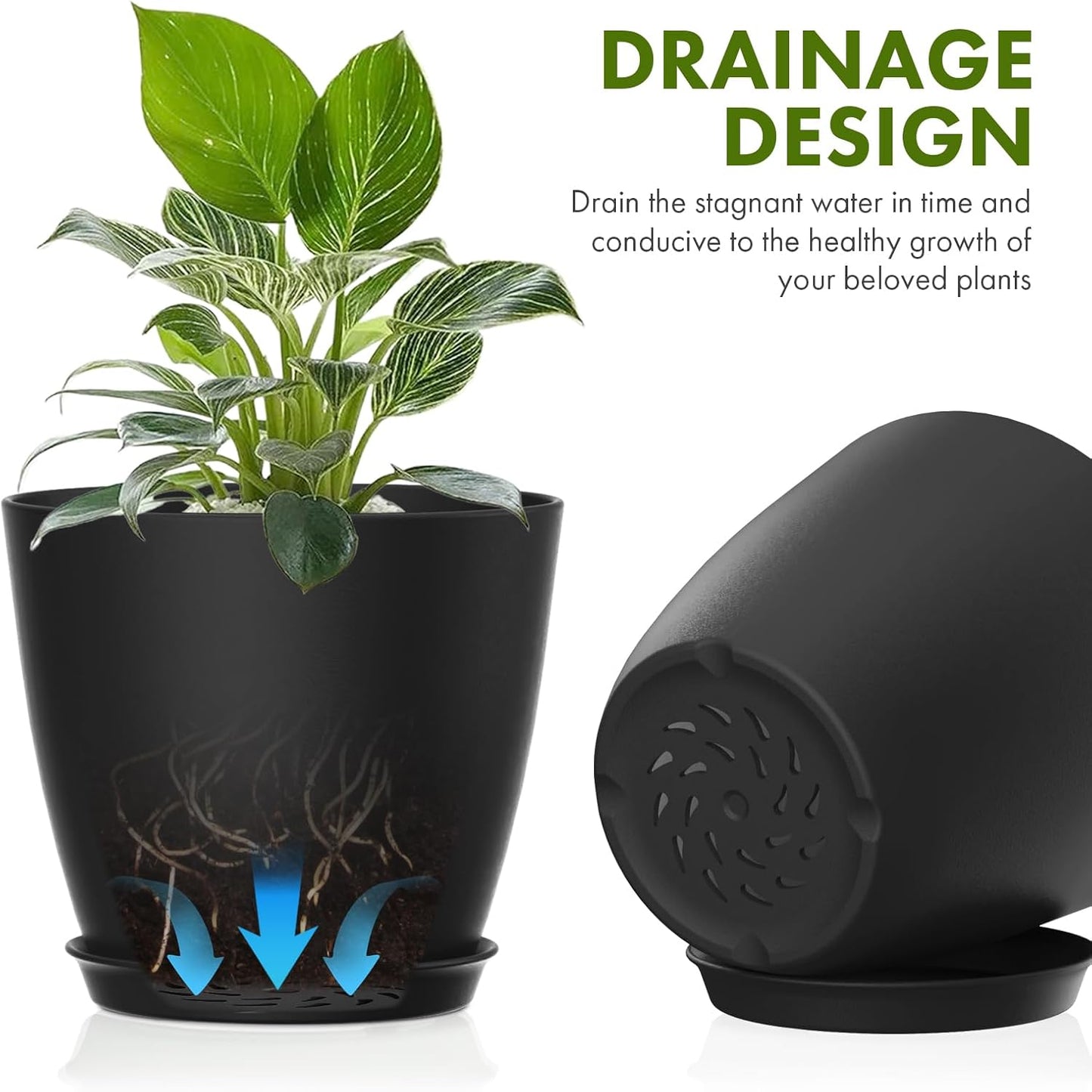 16 Pack 4 Inch Plant Pots with Drainage Holes and Saucers, Pots for Plant Indoor, Plastic Planters for Succulents and Small Plants, Black