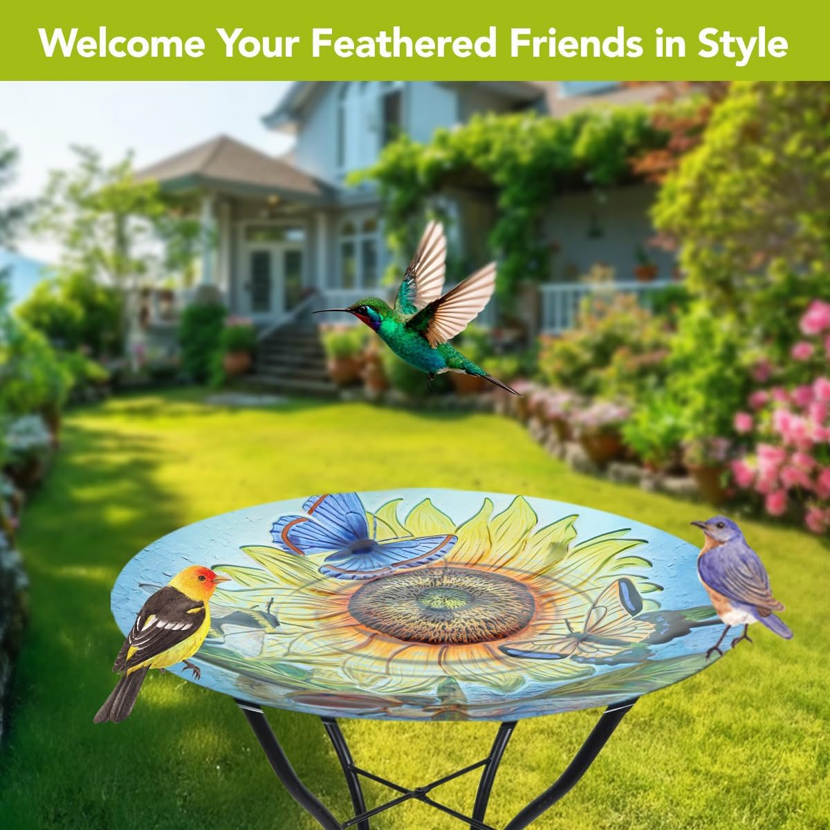 Briarwood Lane Sunflower Dance Glass Birdbath