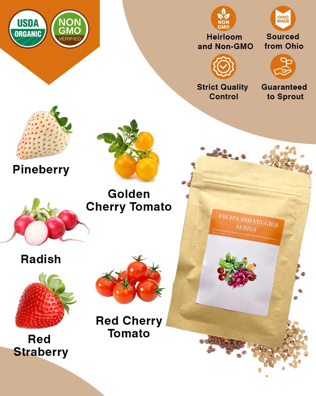 Red Strawberry and Pineberry Seed Pod Kit for AeroGarden, idoo, Ahopegarden with Red Strawberry, Radish, Pineberry, Red Heirloom/Golden Harvest Cherry Tomato - Compatible with All Hydroponics (7-Pod)