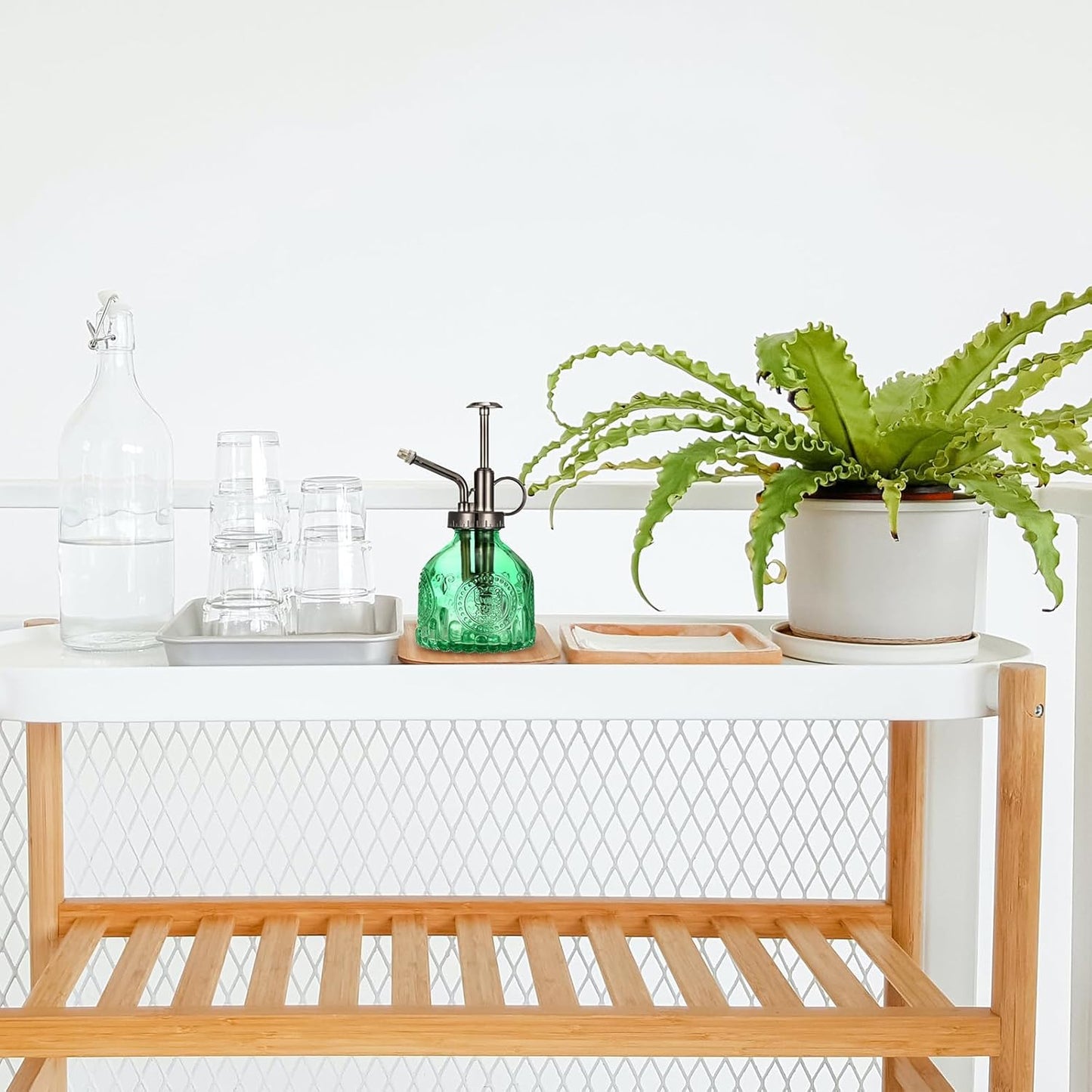 Glass Plant Mister Spray Bottle, Vintage Plant Spritzer Watering Can, Succulent Watering Bottle with Top Pump, Small Plant Sprayer Mister for Indoor Outdoor Houseplant - Green