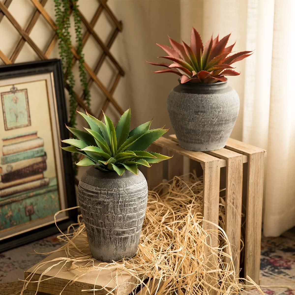 Veryhome Succulents Plants Artificial Aloe Plant, 12.5Inch Large Faux Succulents Unpotted, Premium Crafting DIY Greenery Decor for Indoor & Outdoor(4Pcs-Red)