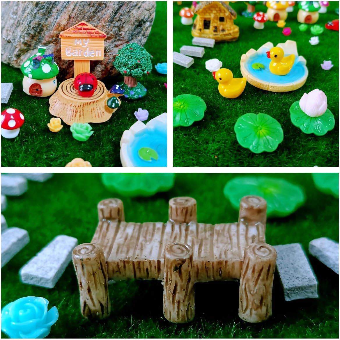 100 Pcs Miniature Fairy Garden Accessories Mini Landscape, Resin Micro Buildings Structures Tiny Animals Figurines