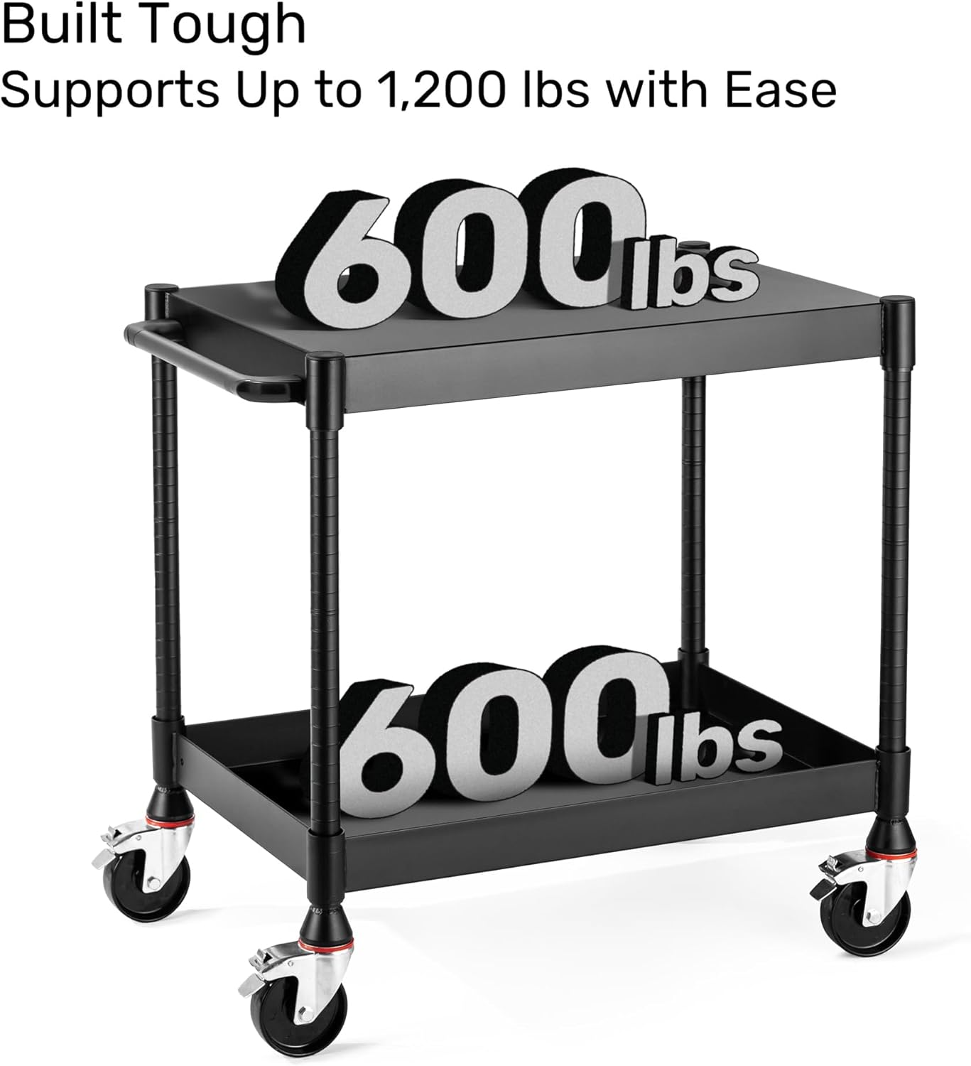MightyHaul 18" Heavy-Duty Utility Cart with 2 Reversible Shelves, 1,200 lb Capacity, Heavy-Duty Casters for Industrial Use